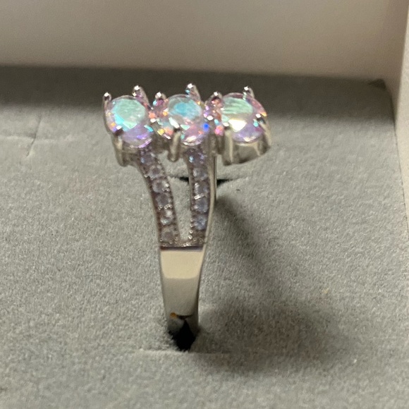 Aurora Borealis Crystal Frost White Stone Cubic Zirconia Sterling Silver Ring 8 - Picture 7 of 13